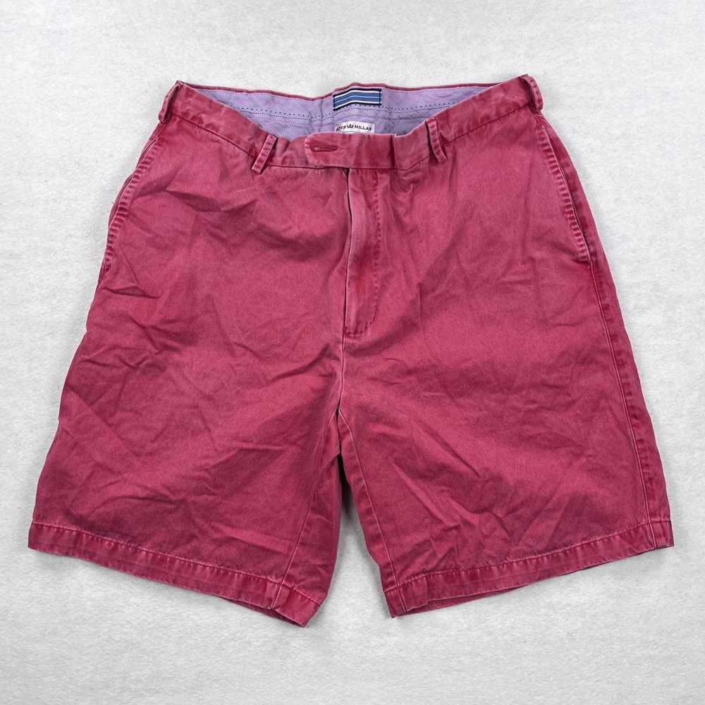Peter Millar Mens 36 Red Pima Cotton Flat Front Chino Golf Shorts 9 Inseam